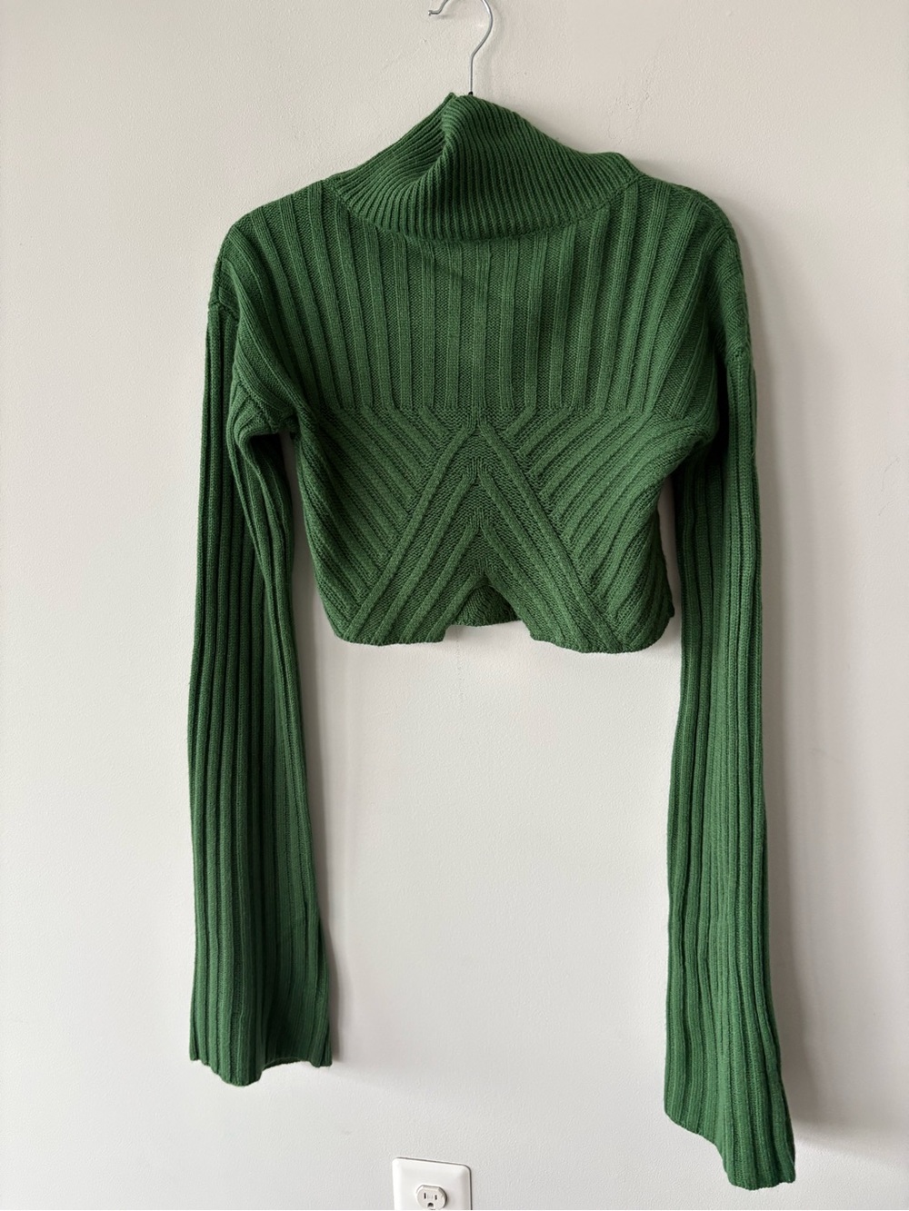 HANIFA Green Ribbed Cropped Turtleneck Sweater Flare Sleeve XS